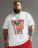 Men's Plus Size Enjoy Your Life T-Shirt Shorts Suit